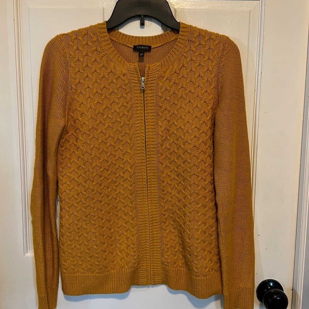 Talbots gold Merino, Cotton, Wool, Cashmere Blend Zip Up Sweater size XSmall